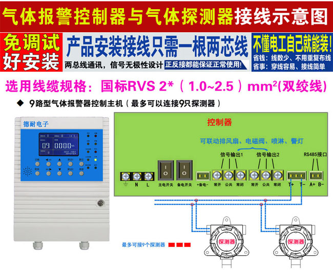 可燃氣體報警器安裝接線圖